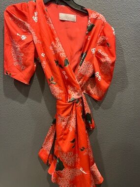 Keepsake Red Floral cheery blossom Wrap Dress with Tie Waist